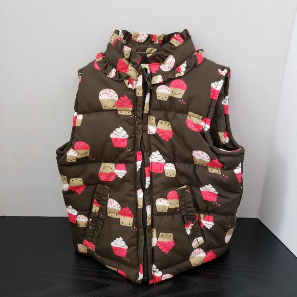 Crazy 8 Vest Puffer Vest Cupcake PINK & BROWN With Sprinkles ~~ TOO CUTE - Picture 1 of 7